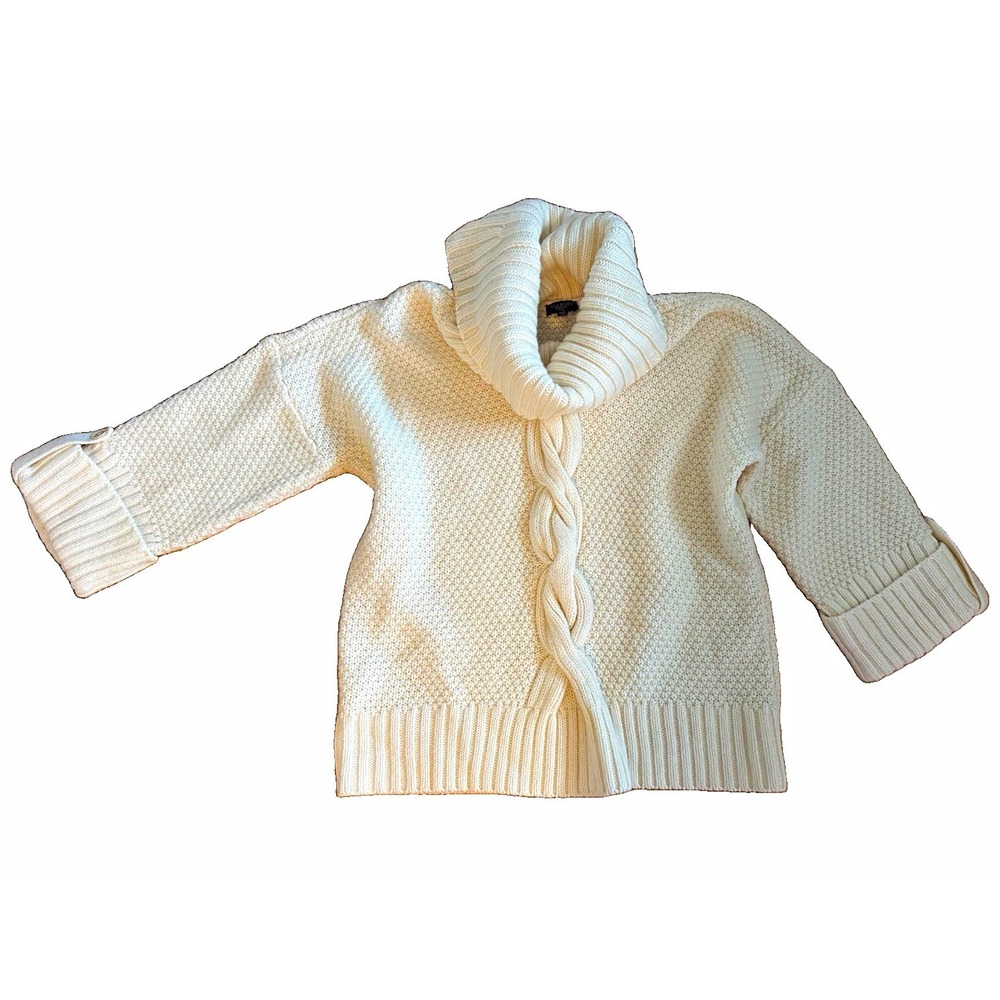 Talbots Petites Ivory Knit Cowl Neck Chunky Fisherman Pullover Sweater MP